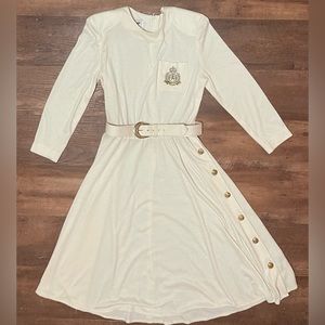 Vintage 50s/60s Caron petite Chicago cream quarter sweater belted dress